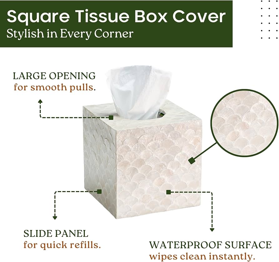 Amazon.com: CHI AN HOME 5.9” Capiz Tissue Box Cover, Square