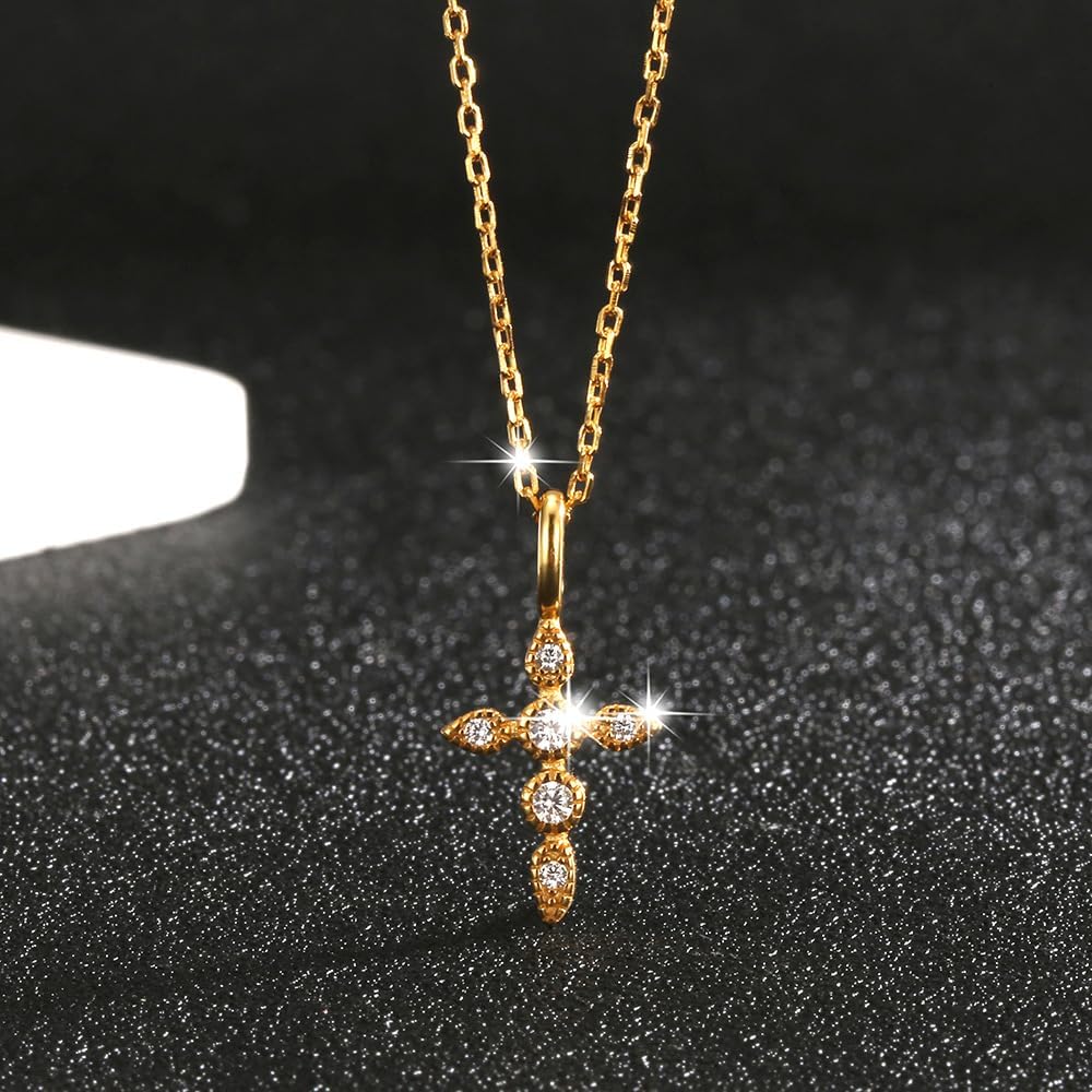 Dainty Cross Necklace for Women 925 Sterling Silver 14K Gold Plated Trendy Cubic Zirconia Cross Pendant Necklace for Mom Faith Religious Minimalis Charm Chain Easter Jewelry Gifts - Image 6