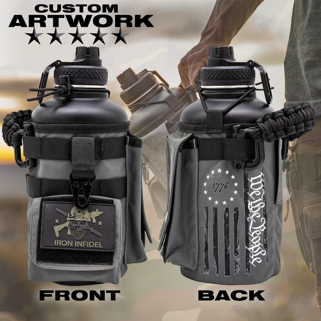 Iron Infidel Battle Bottle - Half Gallon Water Bottle Insulated, 64 oz Stainless Steel Water Jug with Paracord Handle - Gym Flask for Men with Rugged Sleeve for Storage (Betsy Ross 2 Liter) - Image 4