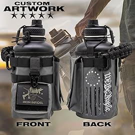 Iron Infidel Battle Bottle - Half Gallon Water Bottle Insulated, 64 oz Stainless Steel Water Jug with Paracord Handle - Gym Flask for Men with Rugged Sleeve for Storage (Betsy Ross 2 Liter)