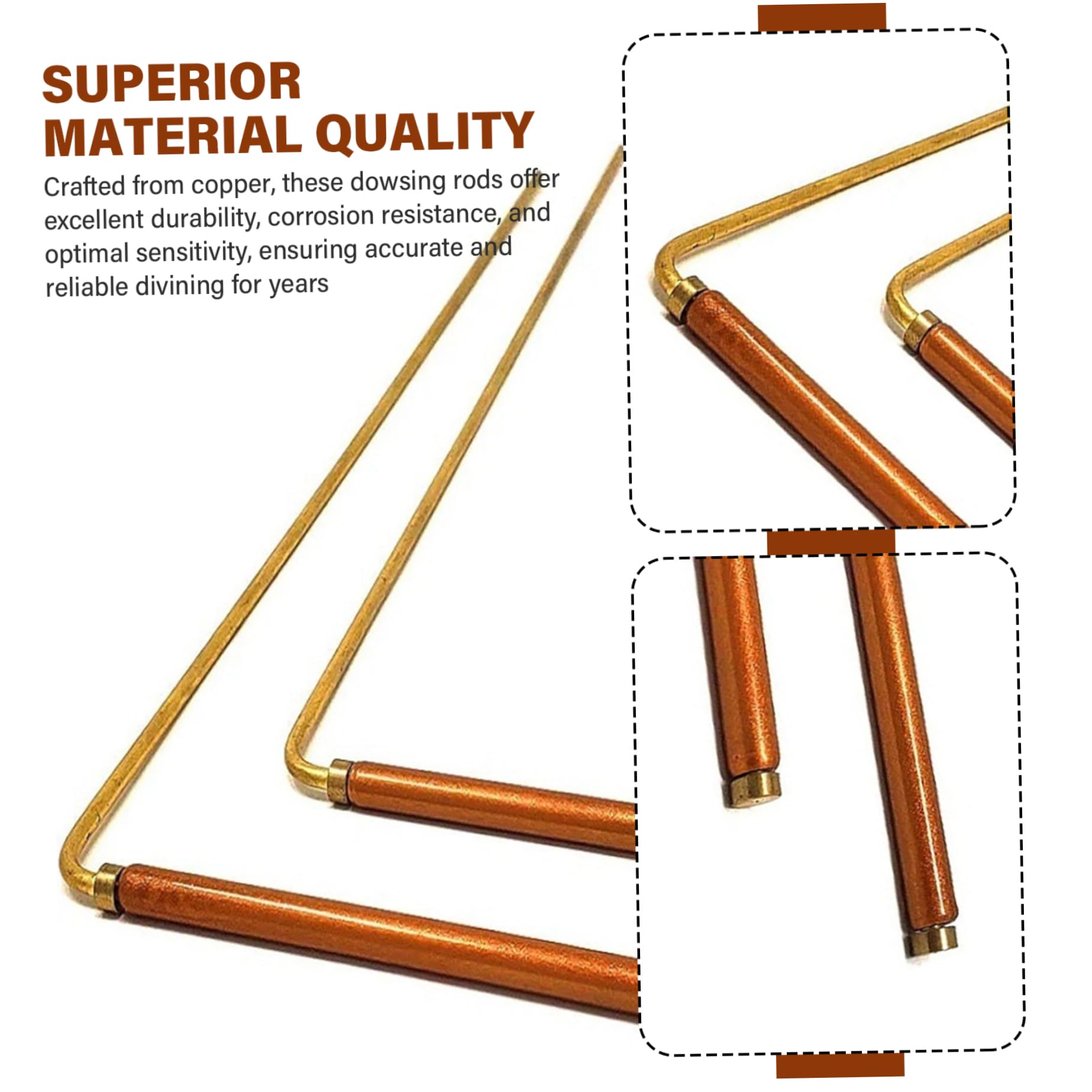 Baguettes de sourcier en cuivre, 1 Paire, Baguettes de sourcier Portables, détecteur métaux spirituels en cuivre pour la Chasse aux fantômes, l'eau, Les trésors et Les Outils Recherche