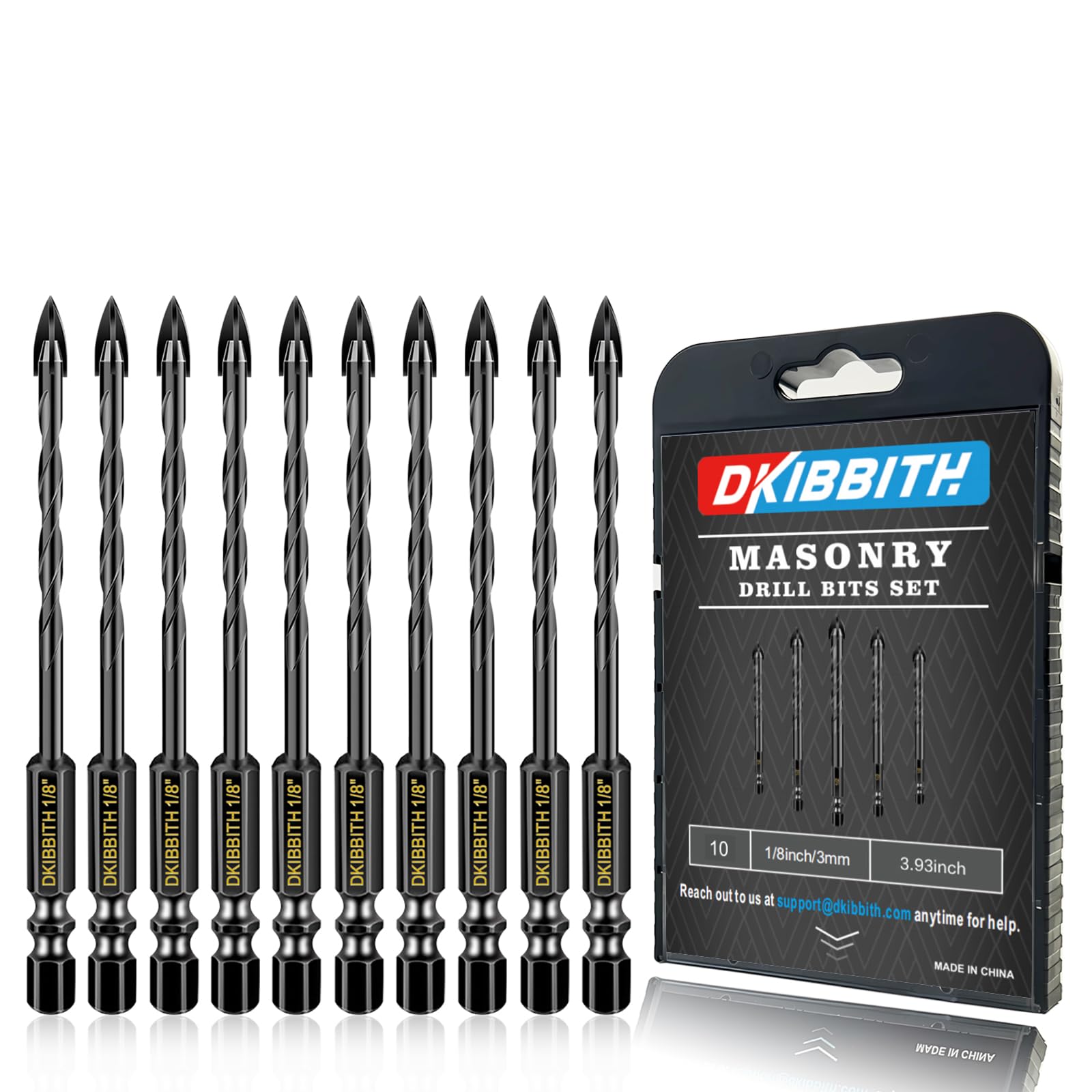 10 Pcs 1/8" Masonry Concrete Drill Bit Set for Tile Brick Glass Plastic Wood, Cross Tungsten Carbide Tip, Hex Shank, Work with Ceramic Porcelain Tile Wall Mirror Paver, 1/8 Inch Drill Bits,3mm