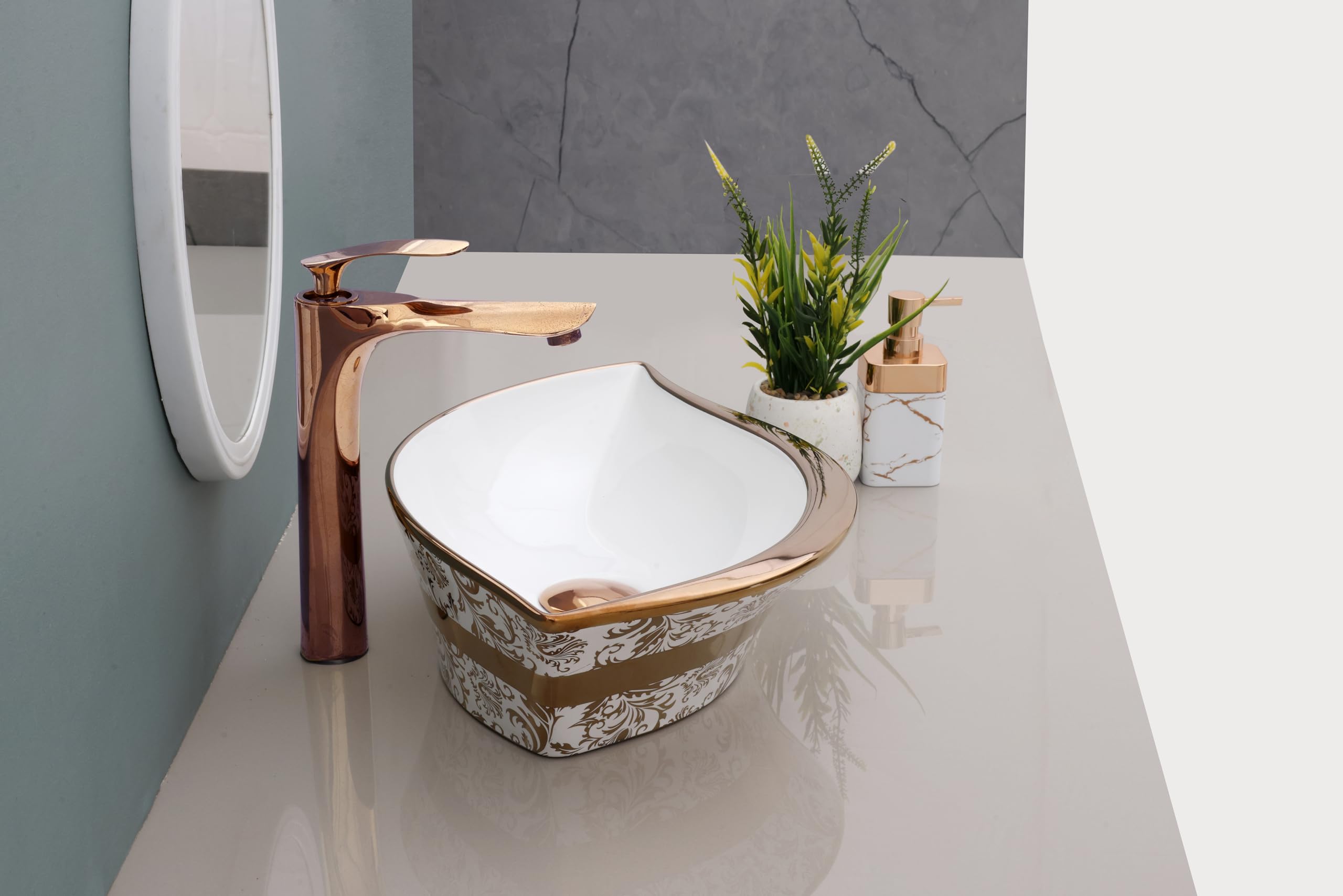 HISRE Wash Basin For Bathroom | Over Counter Top Wash Basin For Living Room | Washbasin Countertop Slim rim Vessel Sink (Style - A), photo 3 of 4