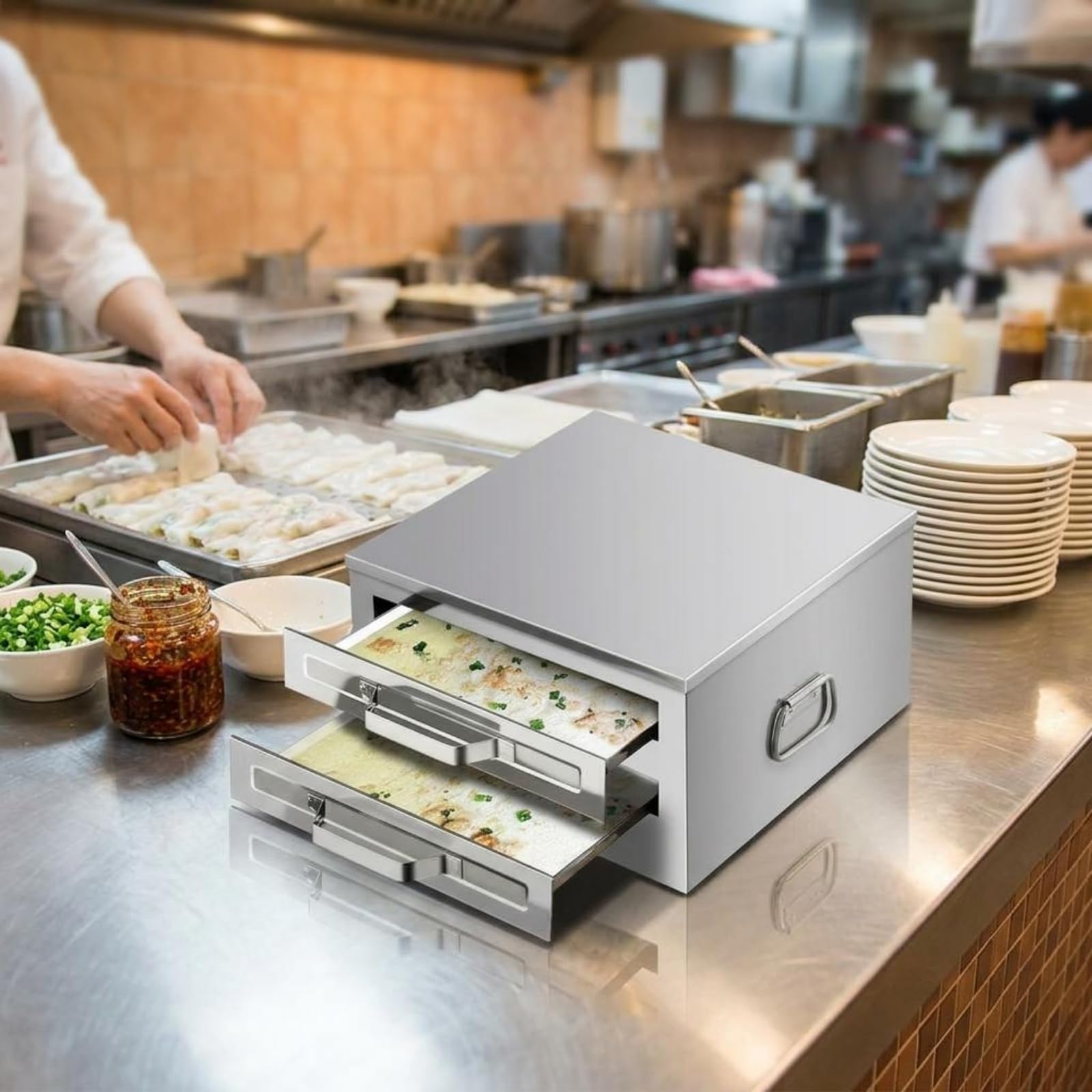 Vaporizzatore Elettrico a Doppio Strato Cucina Sana Vaporiere in Acciaio Inox Multifunzione Attrezzatura da Ristorazione per Ristoratori, Colazione