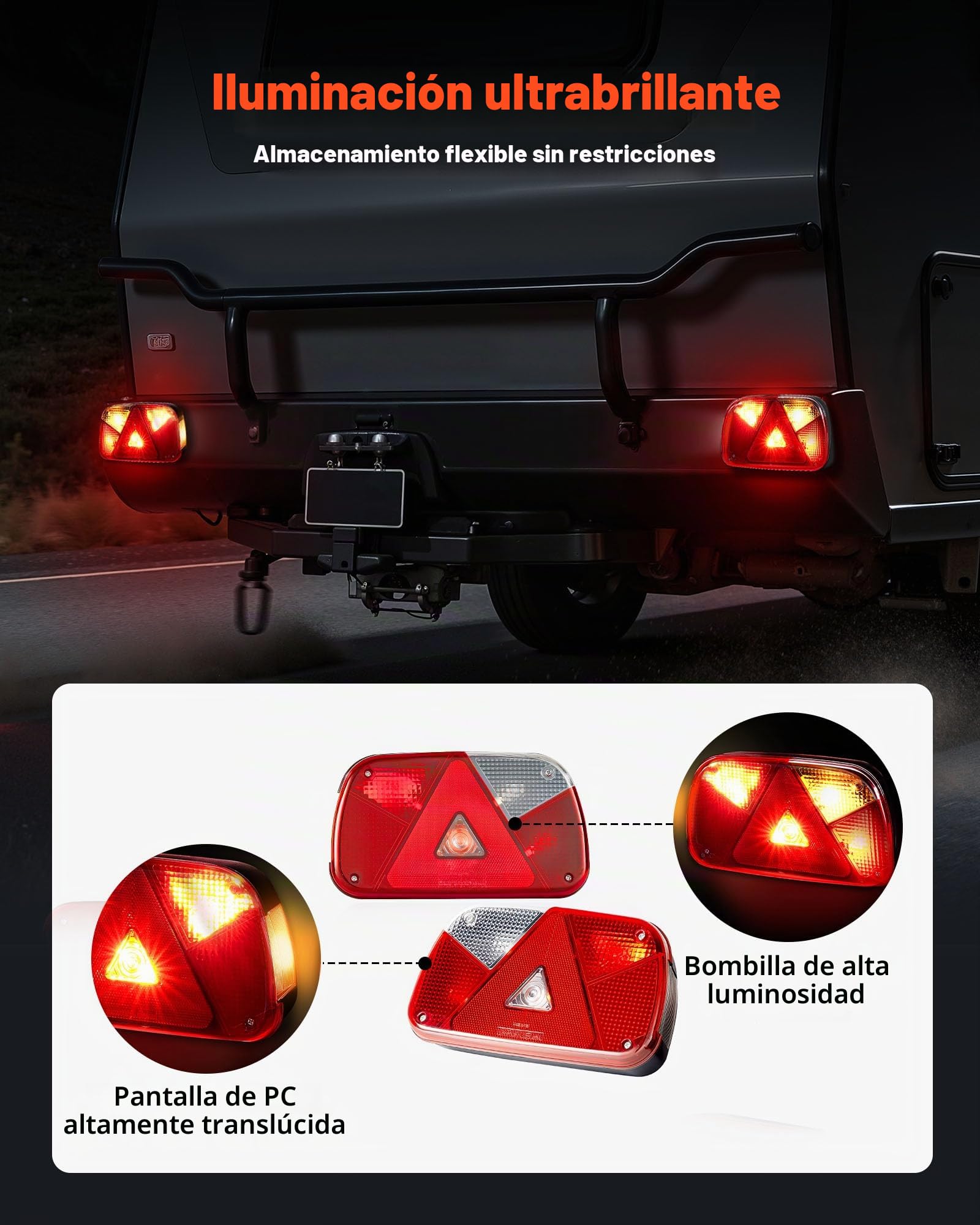 VEVOR Luces de Remolque, con Modos de Luz de Freno, Giro, Trasera, Matrícula, Marcha Atrás y Antiniebla, Kit de Iluminación Impermeable para Remolques de Camiones, 235 x 135 x 70 mm, 2 Piezas