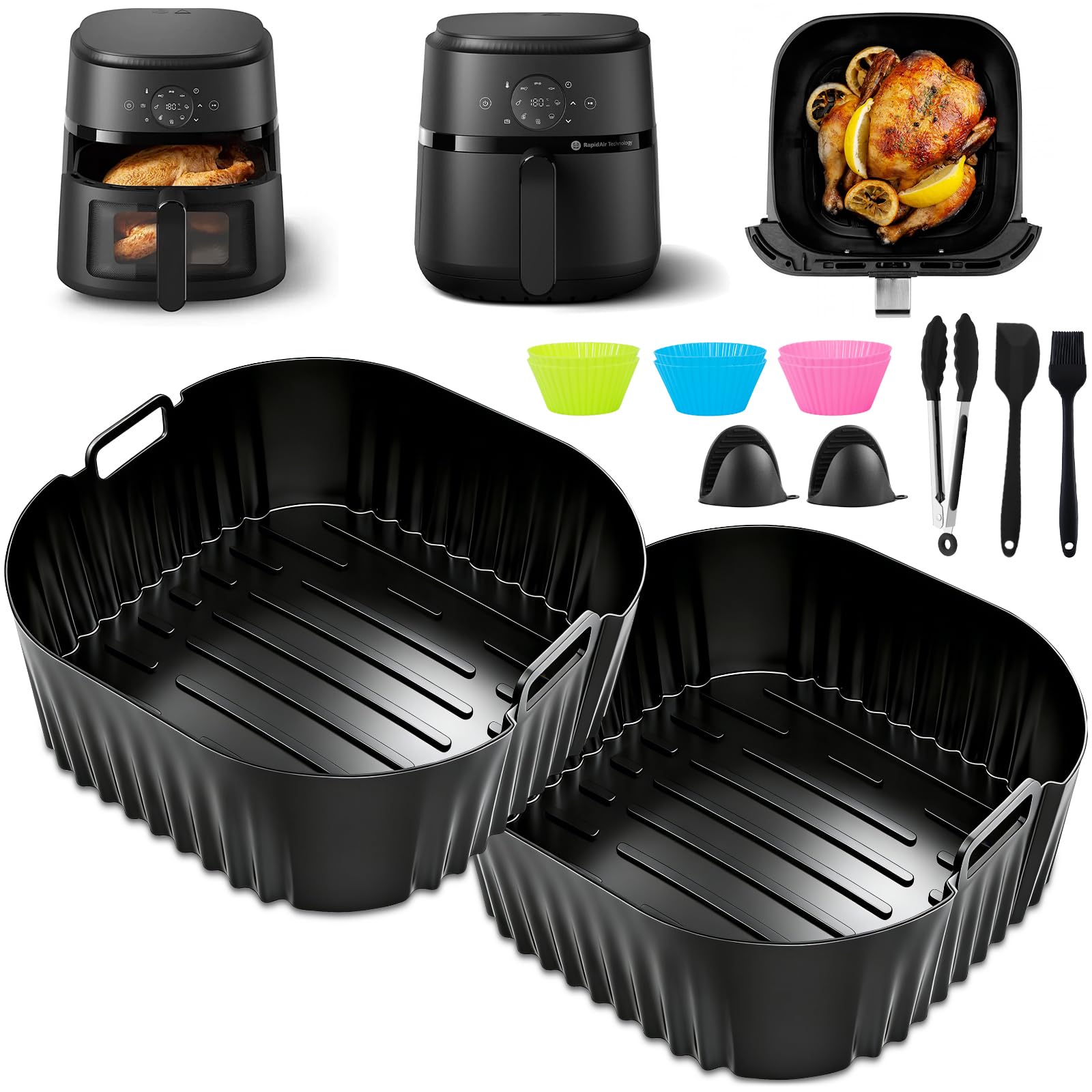 Molde Silicona Freidora de Aire, 13PCS Caliente Air Fryer Accesorios Para 5,5L/6L/6.2L, 2000, NA230/00, Reutilizables Accesorios Freidora De aire, Recipiente Air Fryer