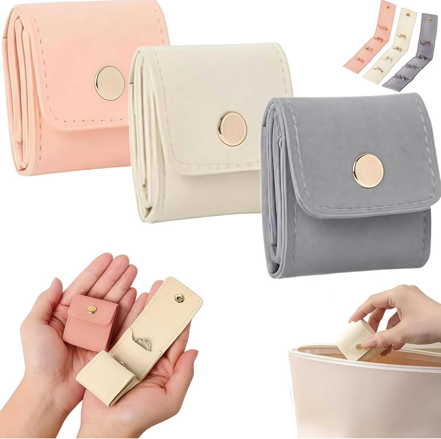 3 Pcs Mini Travel Jewelry Bag, Jewelry Organizer, Mini Pouch, Foldable Multifunctional Travel Jewelrys Pouch With Buckle