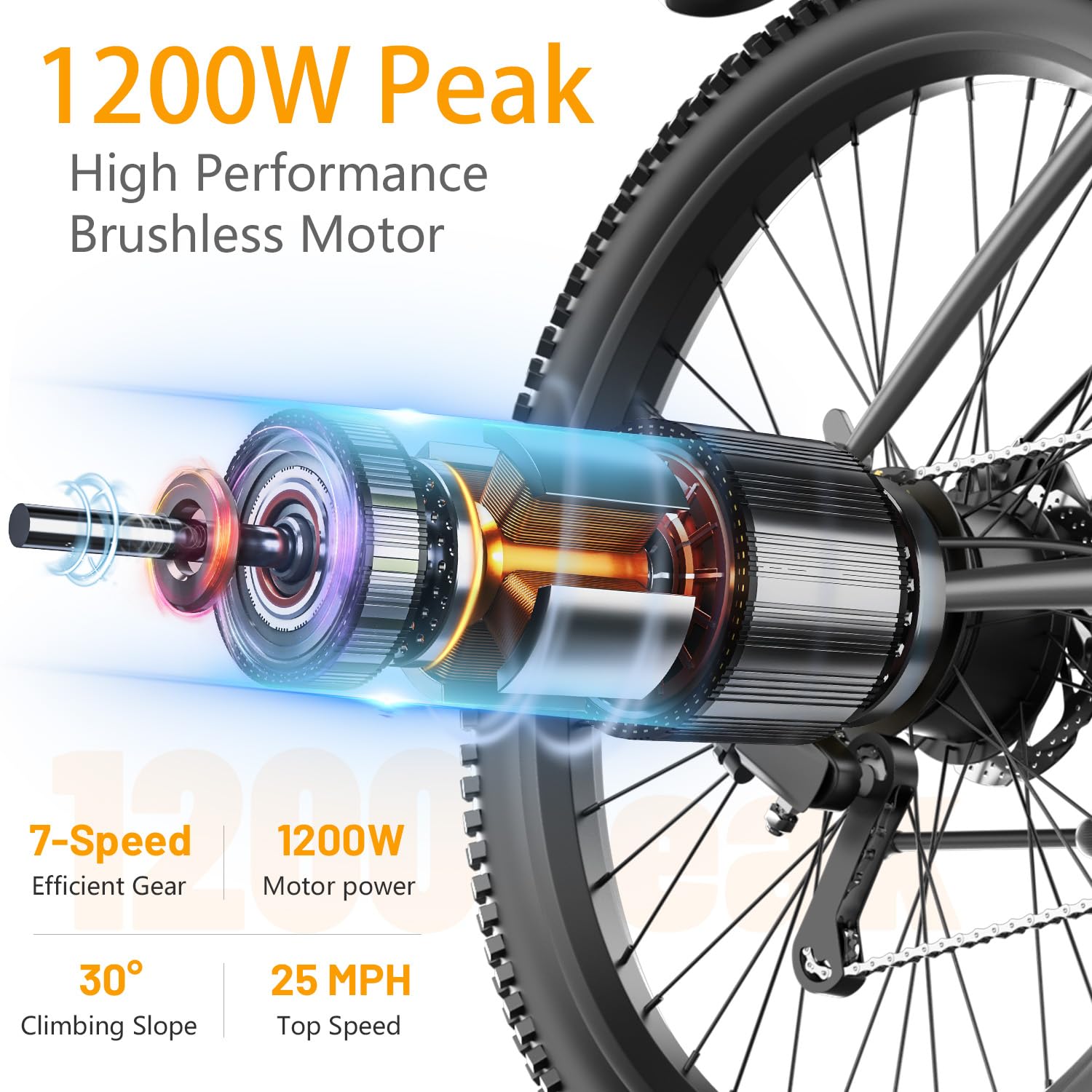 X-koala 26'' Electric Bike for Adults 1200W Peak Motor 65 Miles Long Range 25MPH Commuter E-Bike with 7 Speed Gears IPX7 Waterproof Pedal Assist Electric Mountain Bicycle for Men