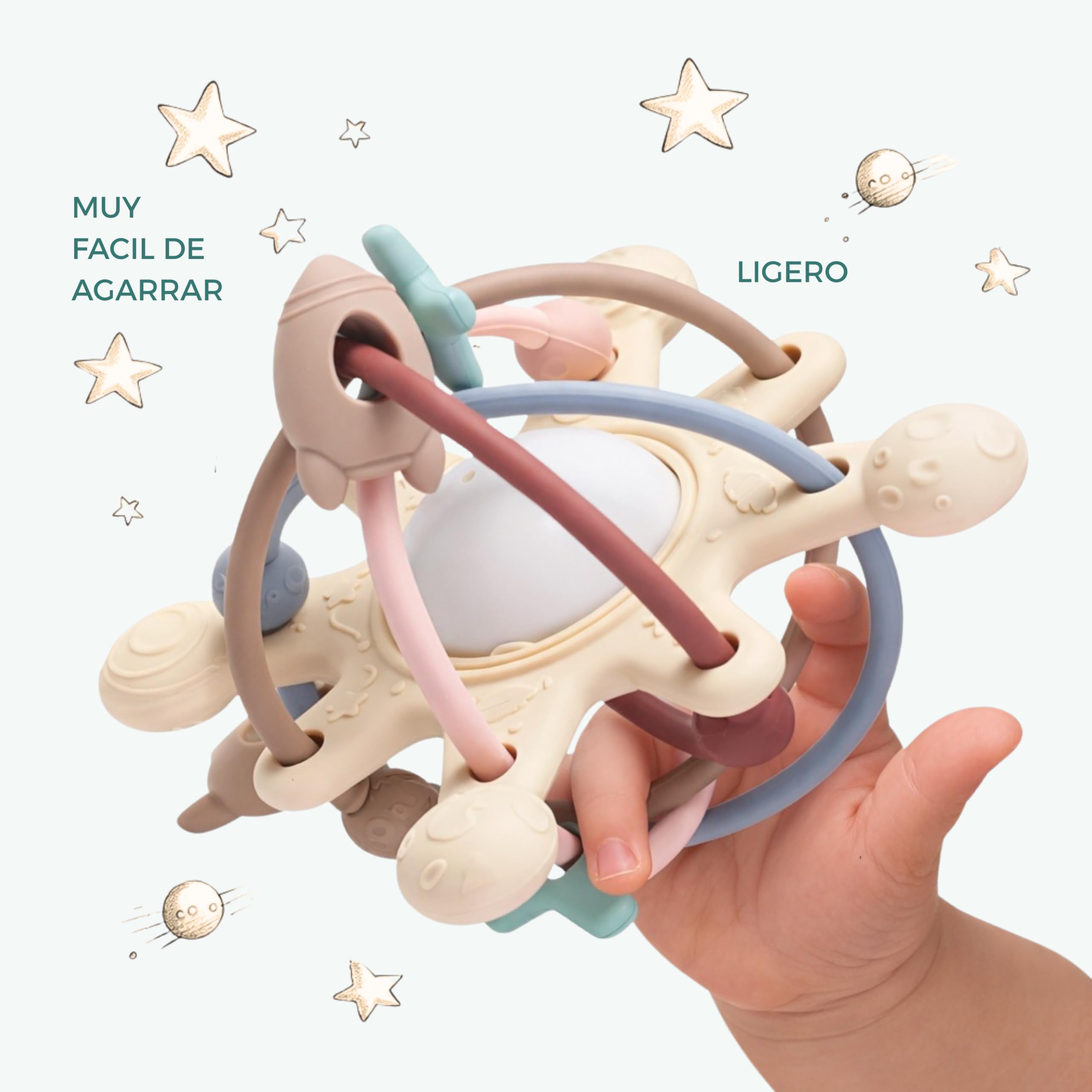 Colifree - Mordedor bebé sonajero, blandito y de fácil agarre, juguete denticion a partir de 3 meses, silicona segura libre de BPA, diseño ergonómico y con texturas — view 7