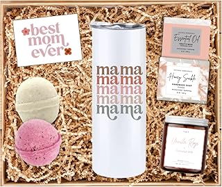 New Mom Gift Set - Mama Mama Tumbler - Best Mommy Spa Bath Set - Best Gift Idea First Time Mama and Expecting Mother to Be - Baby Shower Basket w/ Bath Bomb, Soap, & Candle
