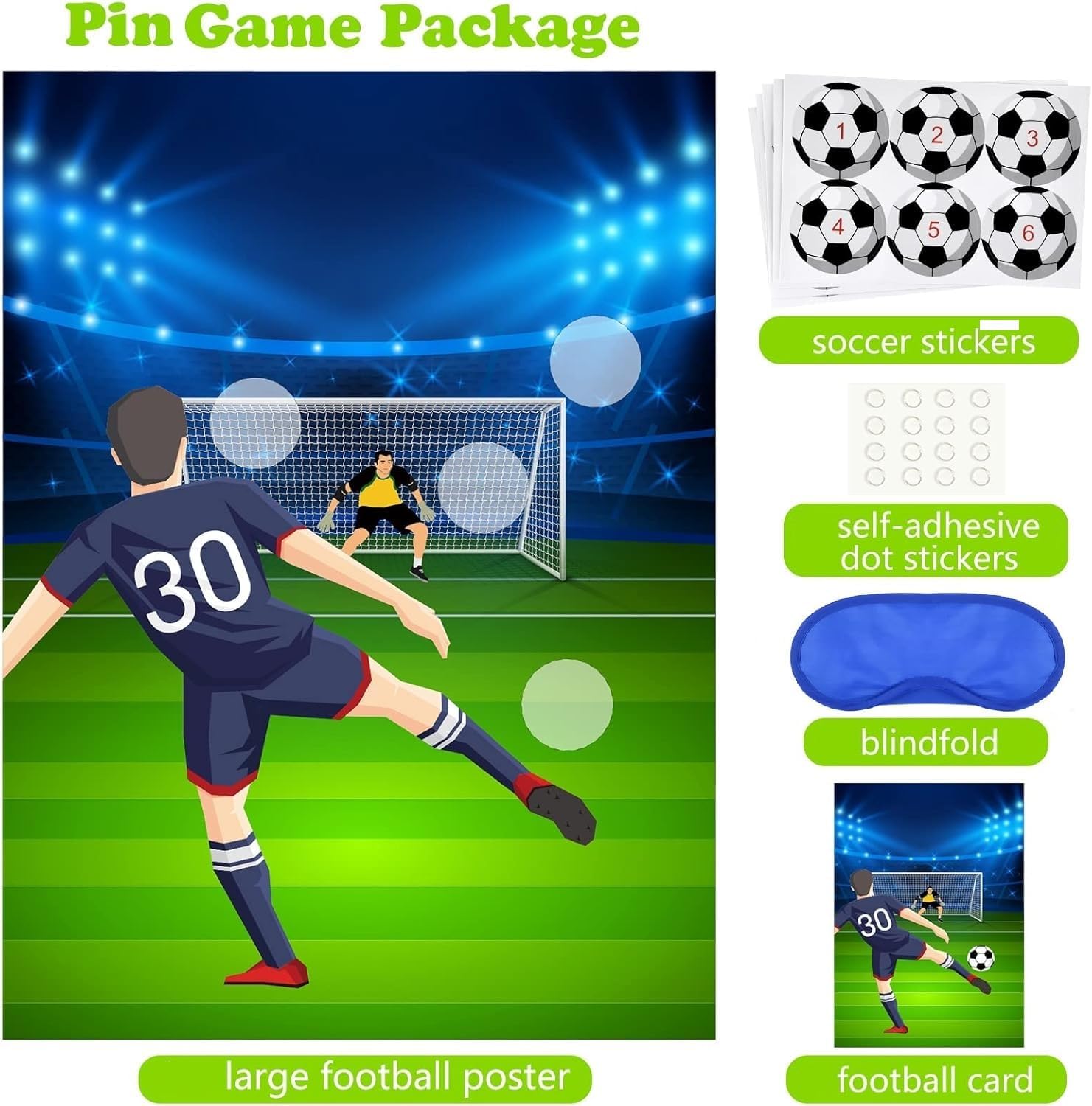 PLULON Soccer Party Games for Kids Pin The Soccer on The Goal Birthday Party Games Football Poster with Soccer Ball Stickers for Soccer Birthday Party Supplies Classroom Family Activities
