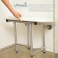 Vista 7 de Seachrome Asiento de ducha plegable de 24 x 15 pulgadas con cojín acolchado blanco para montaje en pared con patas, cumple con ADA