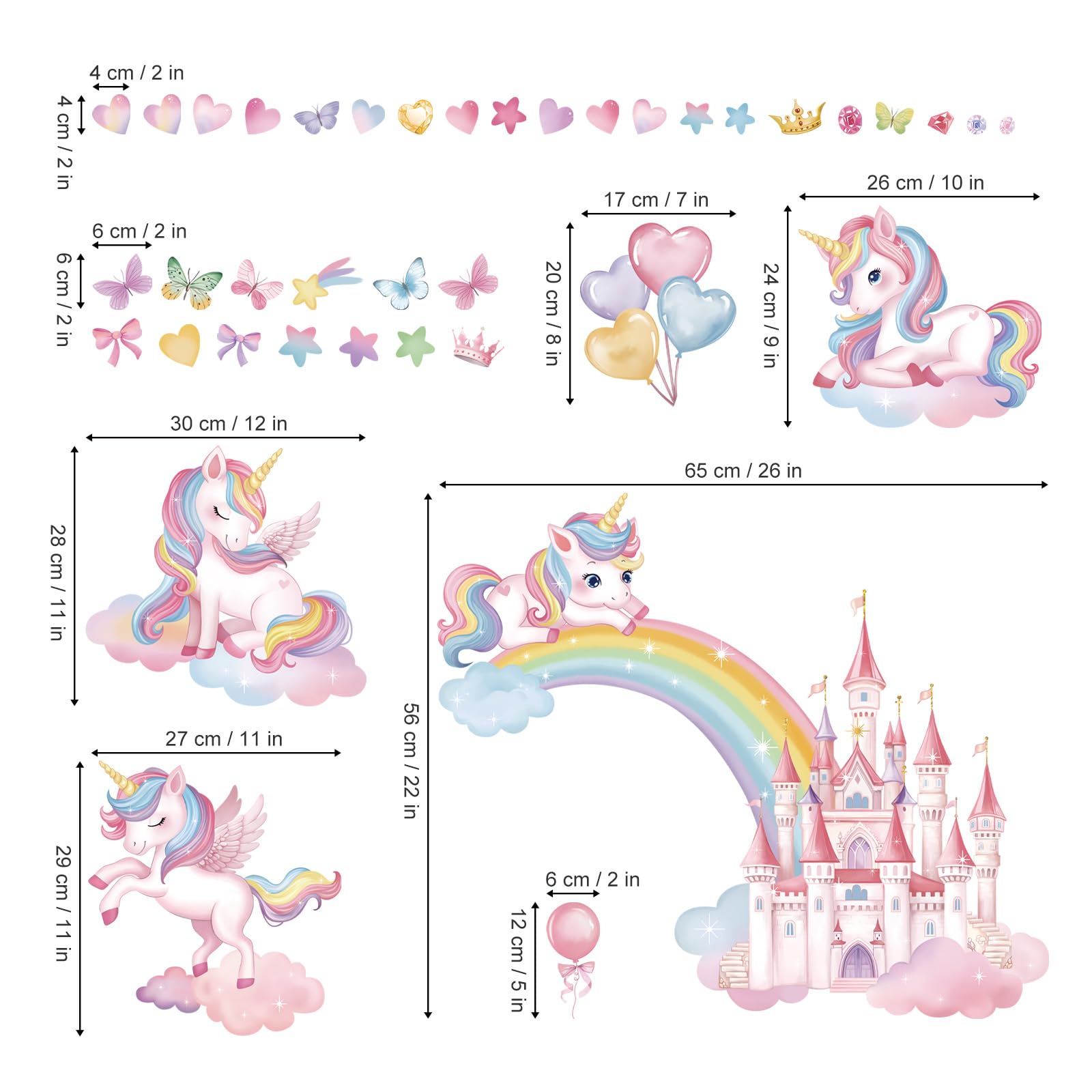wondever Rainbow Castle Wall Stickers Unicorn Butterfly Balloon Peel and Stick Wall Art Decals for Baby Nursery Girls Bedroom Toddler Room - Image 4