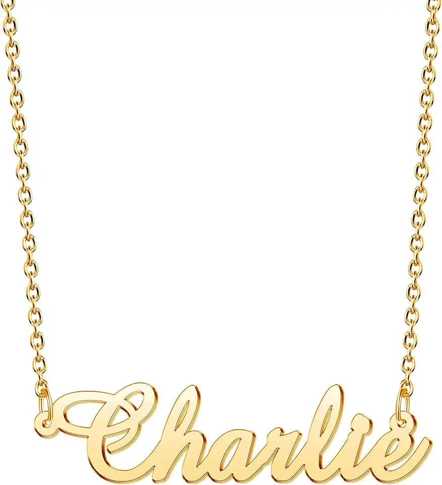 CoolJewelry Custom Name Necklace for Women with Heart 18K Gold Plated