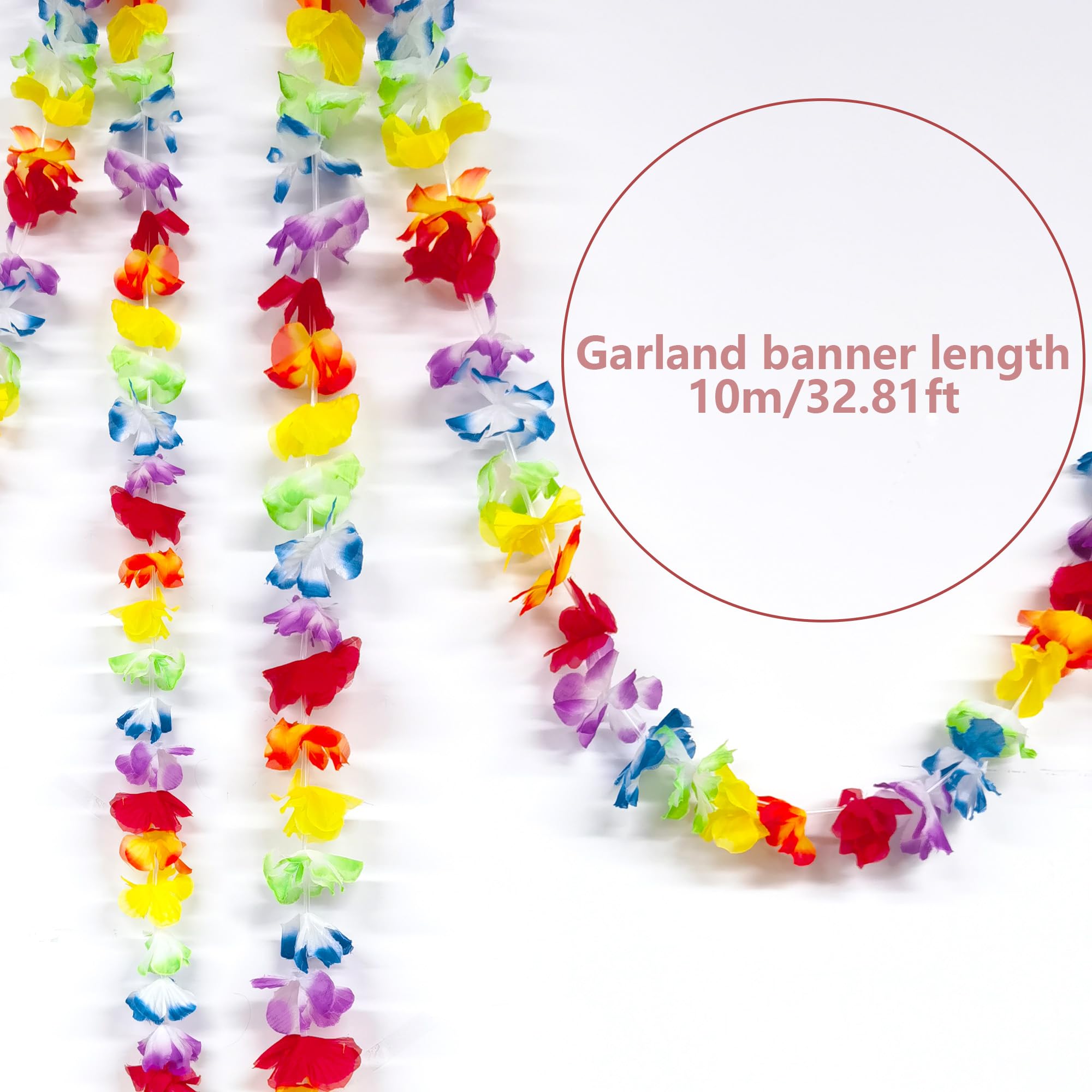 Douyif Hawaiian Garland Hawaiian Flower Garlands Garland Hawaiian Hibiscus Flowers Garland Floral Hanging Garland for Hawaian Luau Jungle Summer Tropical Tiki Aloha Parties (10 Meters) - Image 2