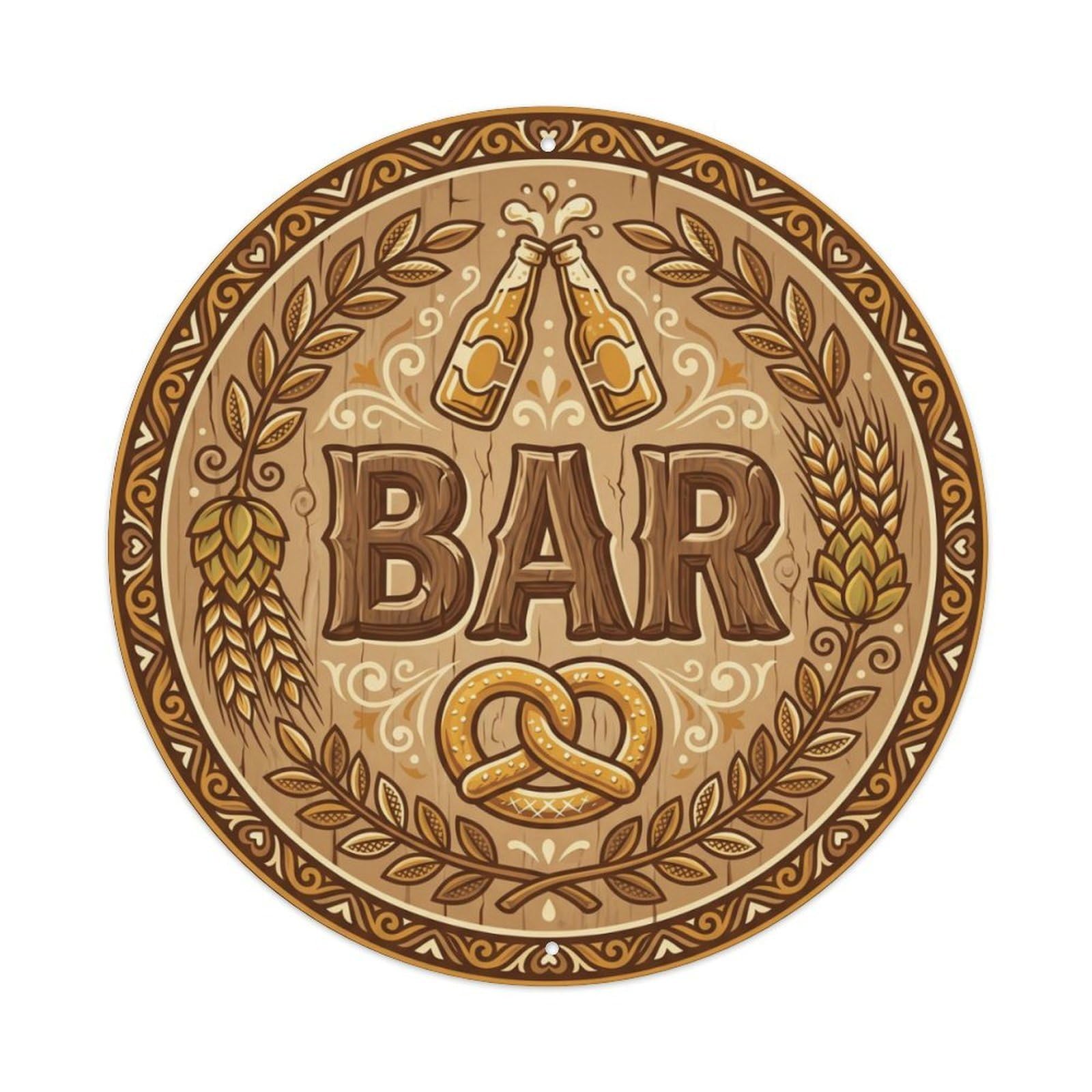 BAR Rustic Brewery Plate Metal Tin Sign Plaque Wall Decor for Cafe, Club Bar, Office, Home Garden Round Metal Poster 8x8Inch