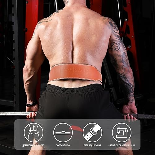 Miniatura 9 de Cinturón de cuero para levantamiento de pesas, soporte lumbar acolchado de 4 y 6 pulgadas, 10 agujeros ajustables, cinturón de peso para gimnasio,