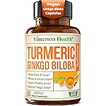 Ginkgo Biloba and Turmeric Curcumin Supplement w/Black Pepper & Organic Tumeric - Natural Turmeric Supplement for Focus, Memory, Joint & Brain Health - Vegan Ginko Biloba Capsules w/Curcuma - 2 Pack