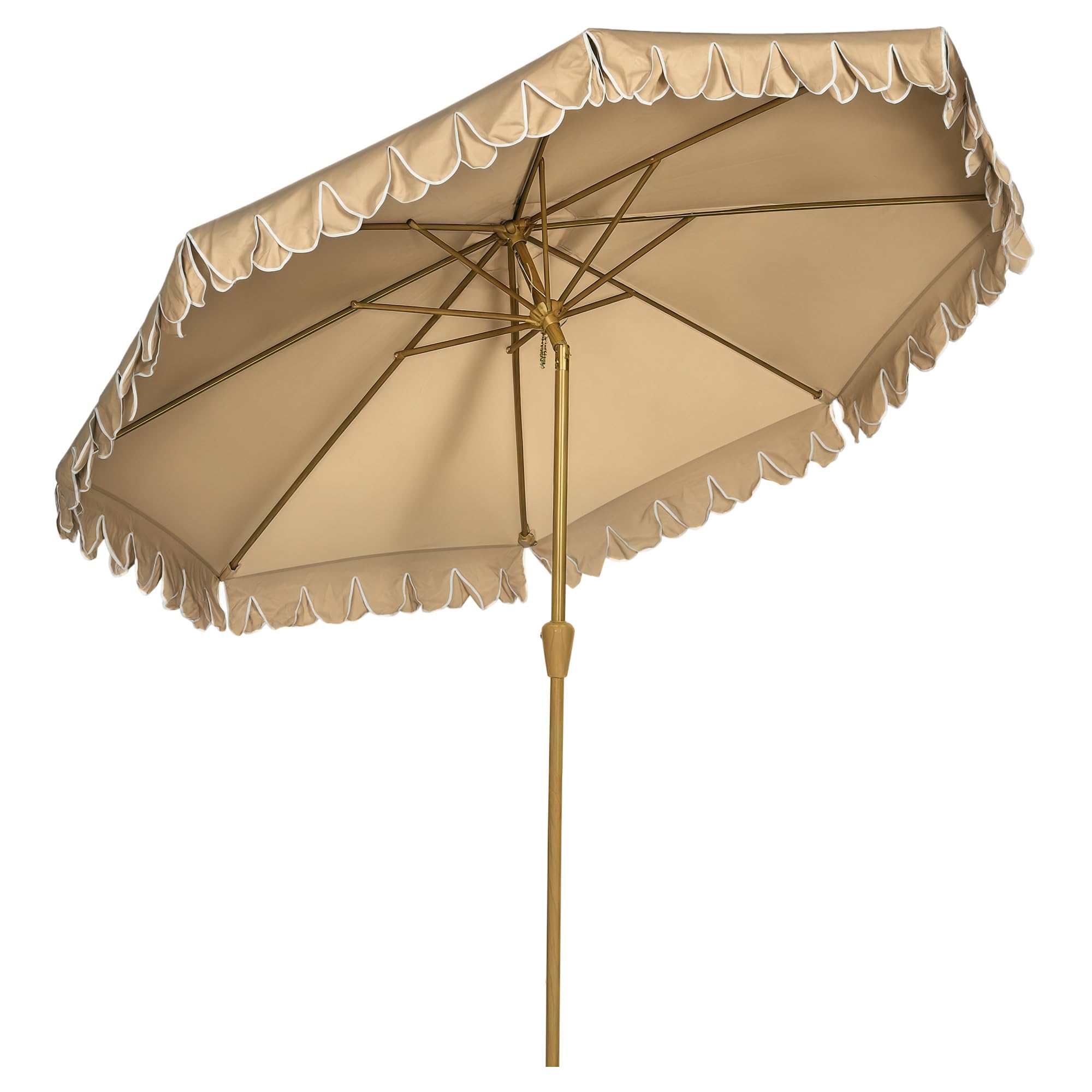 Outsunny 9 ft Patio Umbrella with Push Button Tilt and Crank, Double-ruffled Outdoor Market Table Umbrella Parasol with 8 Ribs, for Garden, Deck, Pool image 8