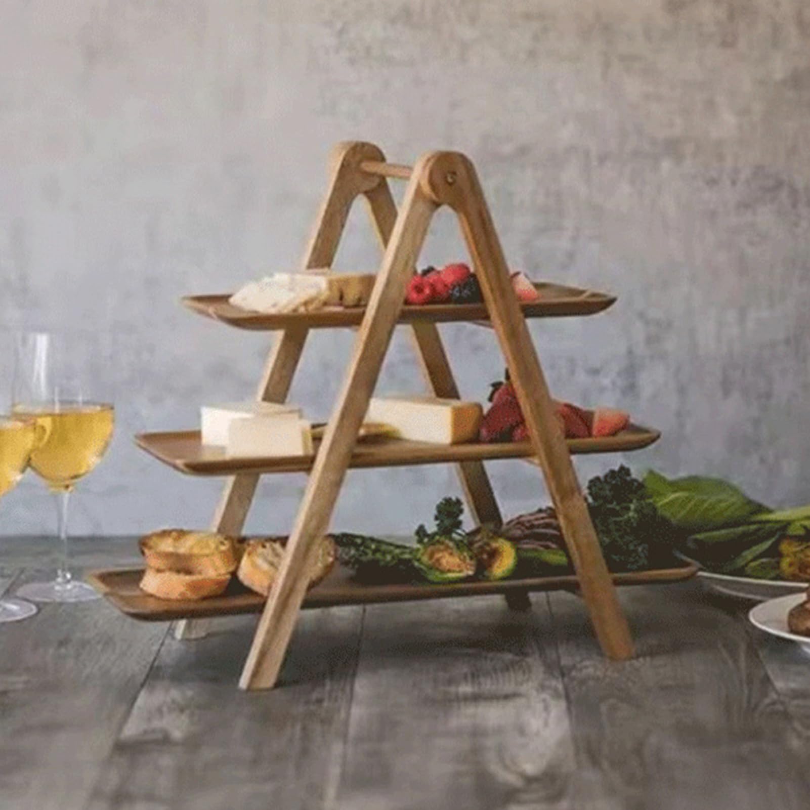 Soporte para Cupcakes de 3 Niveles Bandeja Rectangular De Madera De Triple | Bandeja para Servir de Madera Desmontable Para , Fruta, Postre, Mesa, Pastel, Aperitivo, Pastelería, Boda, Bar, C