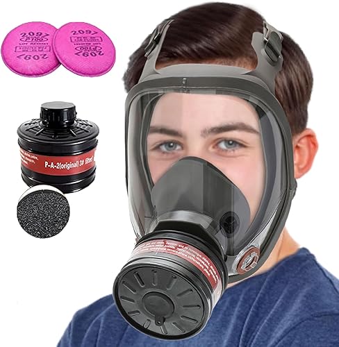 GZYZAMZ Respirador de gas de cara completa reutilizable, cubierta de gas antivaho máscara respiradora de vapor orgánico con recipiente de filtro de
