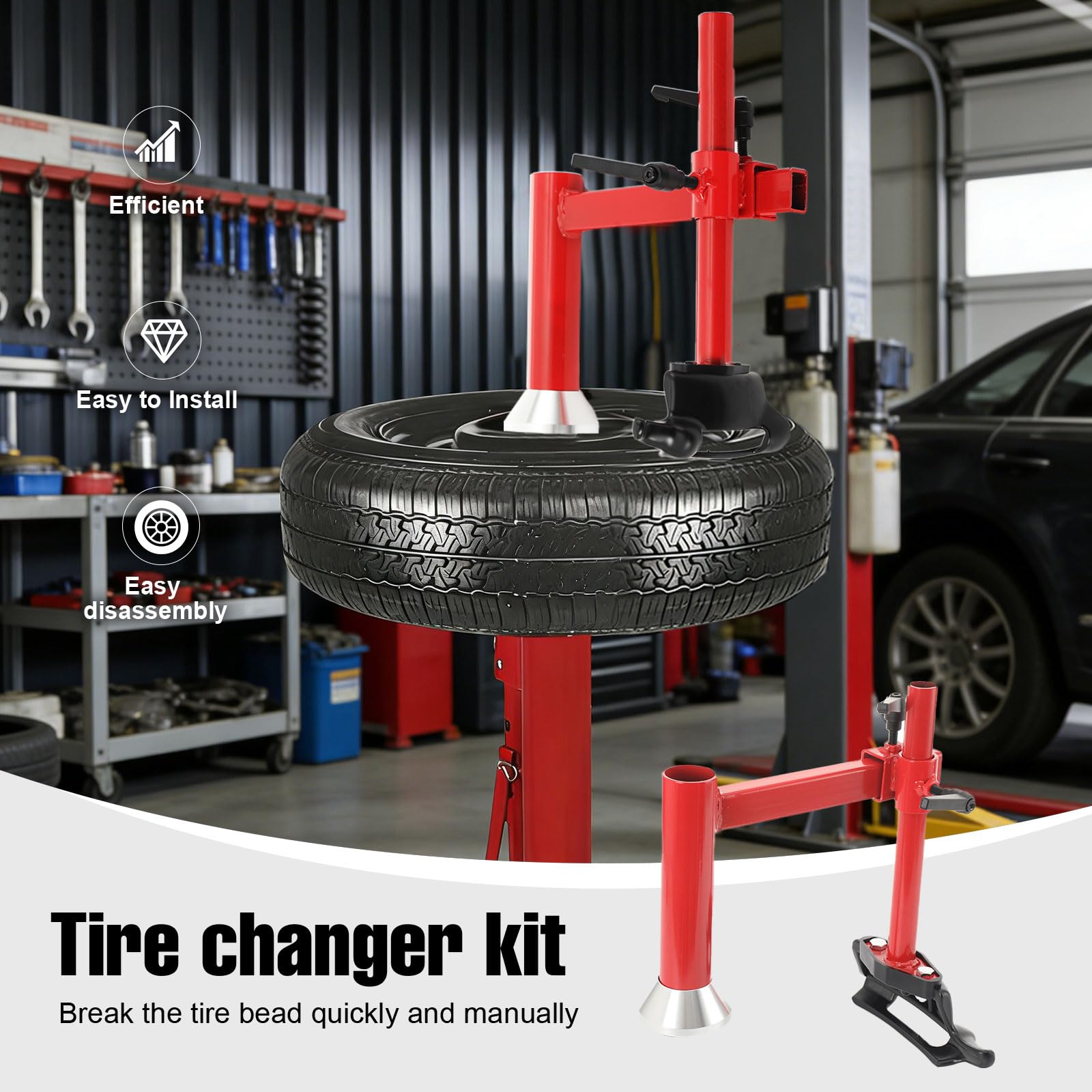 Smontagomme per Auto 40,6-53,3 cm, Struttura in Acciaio | Manico Lungo per Maggiore Leva e Testa Duck Head per Protezione Cerchio, per Garage e Officina