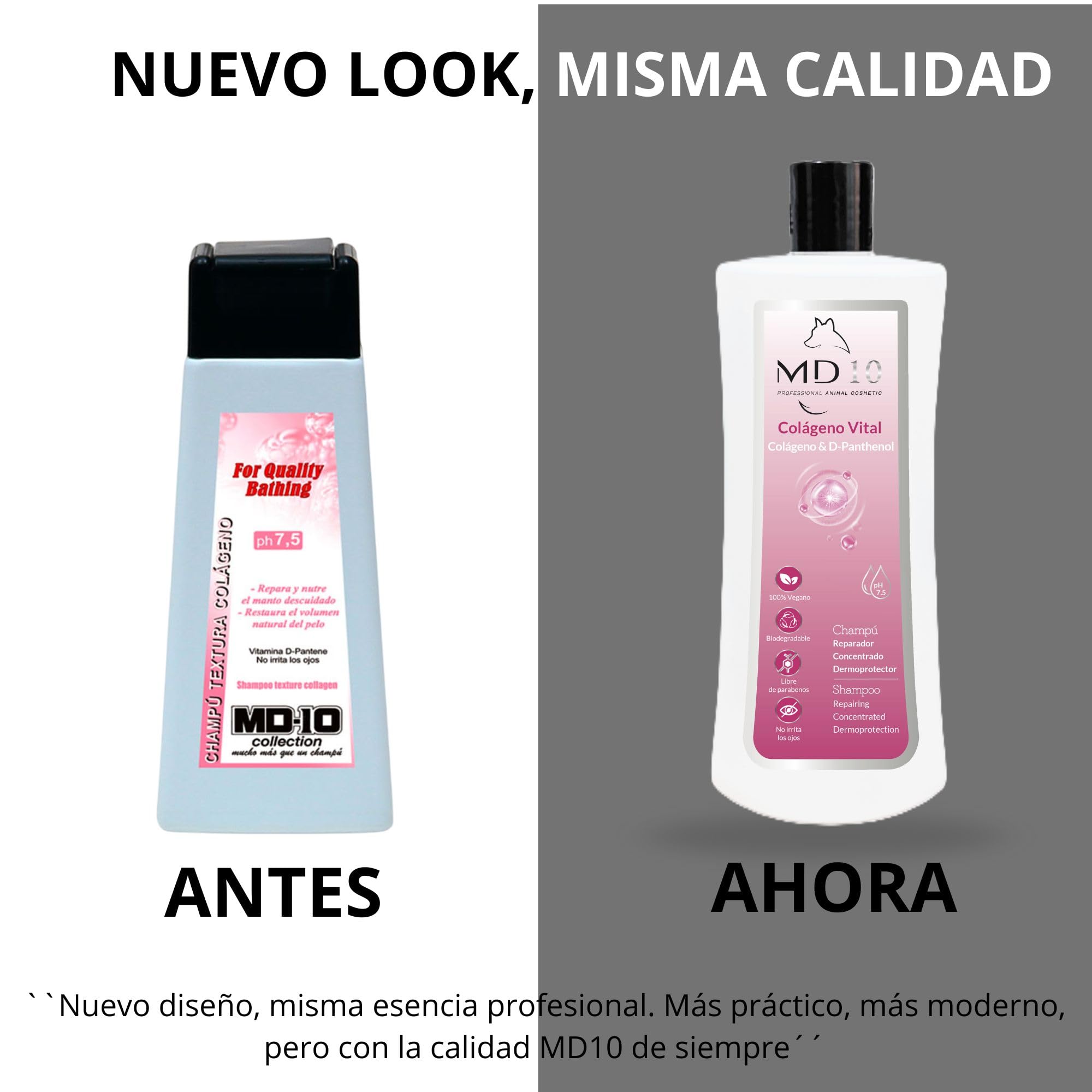 Champú para Perros con Colágeno Hidrolizado - Champú Hidratante y Dermoprotector con Vitamina D-Pantenol - Repara, Hidrata y Protege - Volumen Moderado - pH Neutro - 2 litros - MD10 Collection