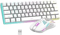 Vista 1 de RedThunder Combo de teclado y mouse inalámbricos 60% para juegos, batería recargable de 2500 mAh, teclado pequeño ultracompacto RGB con sensación