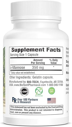 Miniatura 4 de Bio-Tech Pharmacal D-manosa, apoya la salud de la vejiga y el tracto urinario (100 unidades)