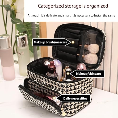 Miniatura 4 de Bolsa de maquillaje de pata de gallo, bolsa de maquillaje para mujer, bolsa de viaje para artículos de tocador, bolsa de cosméticos de