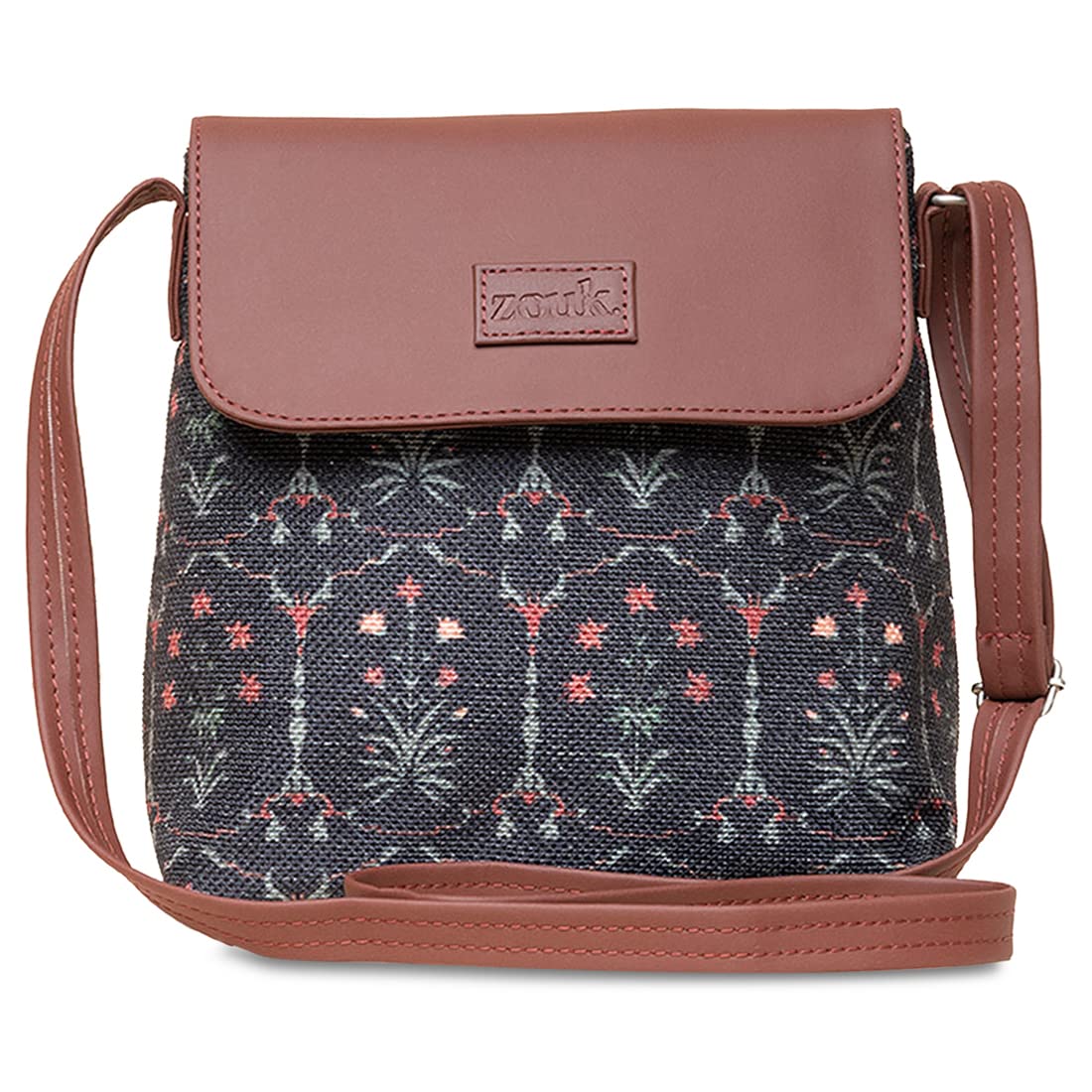 ZOUK Taj Guldasta Motif Printed Womens Hand Crafted Vegan Leather Black Flap Sling Bag (B0BQWDK128) Amazon Price History, Amazon Price Tracker