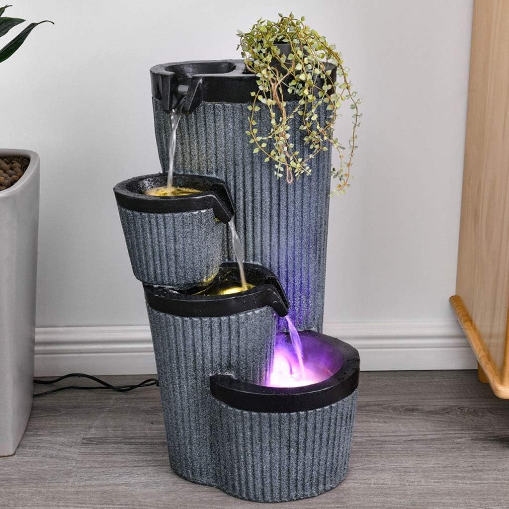 Tabletop Fountains Indoor/Outdoor Tower Fountain W/Light Four Floors Table Fountain Modern Zen Fountain 22.8" Height, Dark Gray Indoor Water Fountain (Color : Without Atomizer) (With Atomizer)