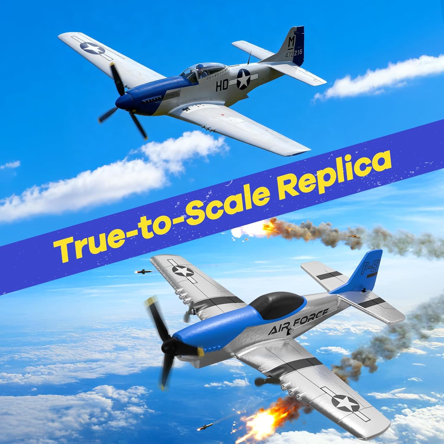 RC Airplane, 2.4GHz RC Plane for Kids Beginners Boys, 3CH Remote Control Airplane with 6-axis Gyro P51 Remote Control Plane