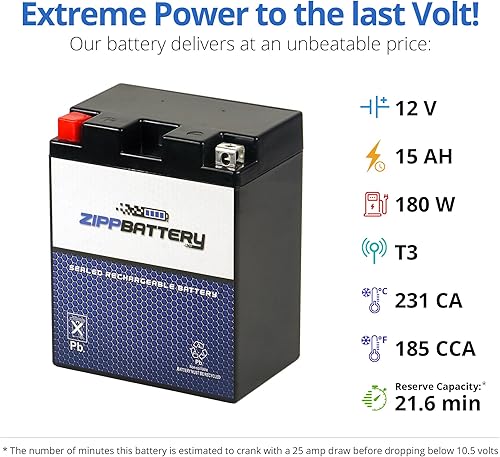 Miniatura 3 de ZIPPBATTERY 14AH-BS - Reemplazo de batería de 12 V 15 Ah sin mantenimiento para ATV, motocicleta, motos acuáticas, scooter, UTV y más, terminal de