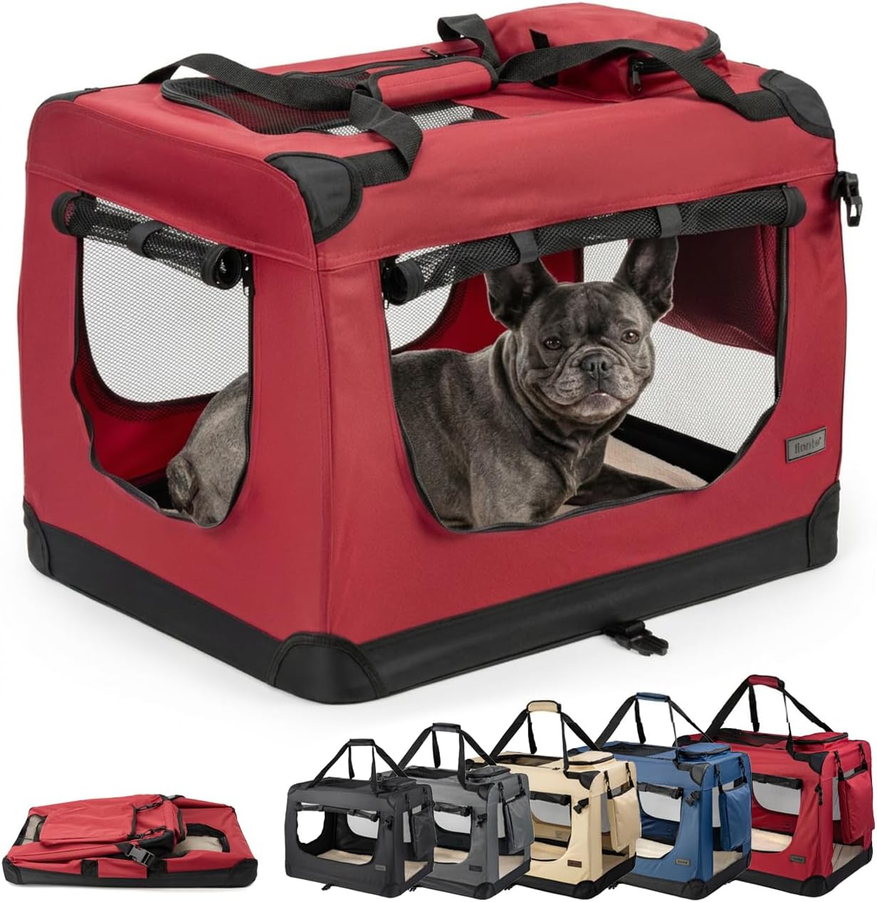 lionto Dog Transport Box Foldable for Travel & car, 27,5x20,5x19,6 in, Sturdy Transport Box with Carrying Handles & Blanket for Cats & Dogs up to 33 lb, Sturdy Fabric Dog Box for Small & Large, red