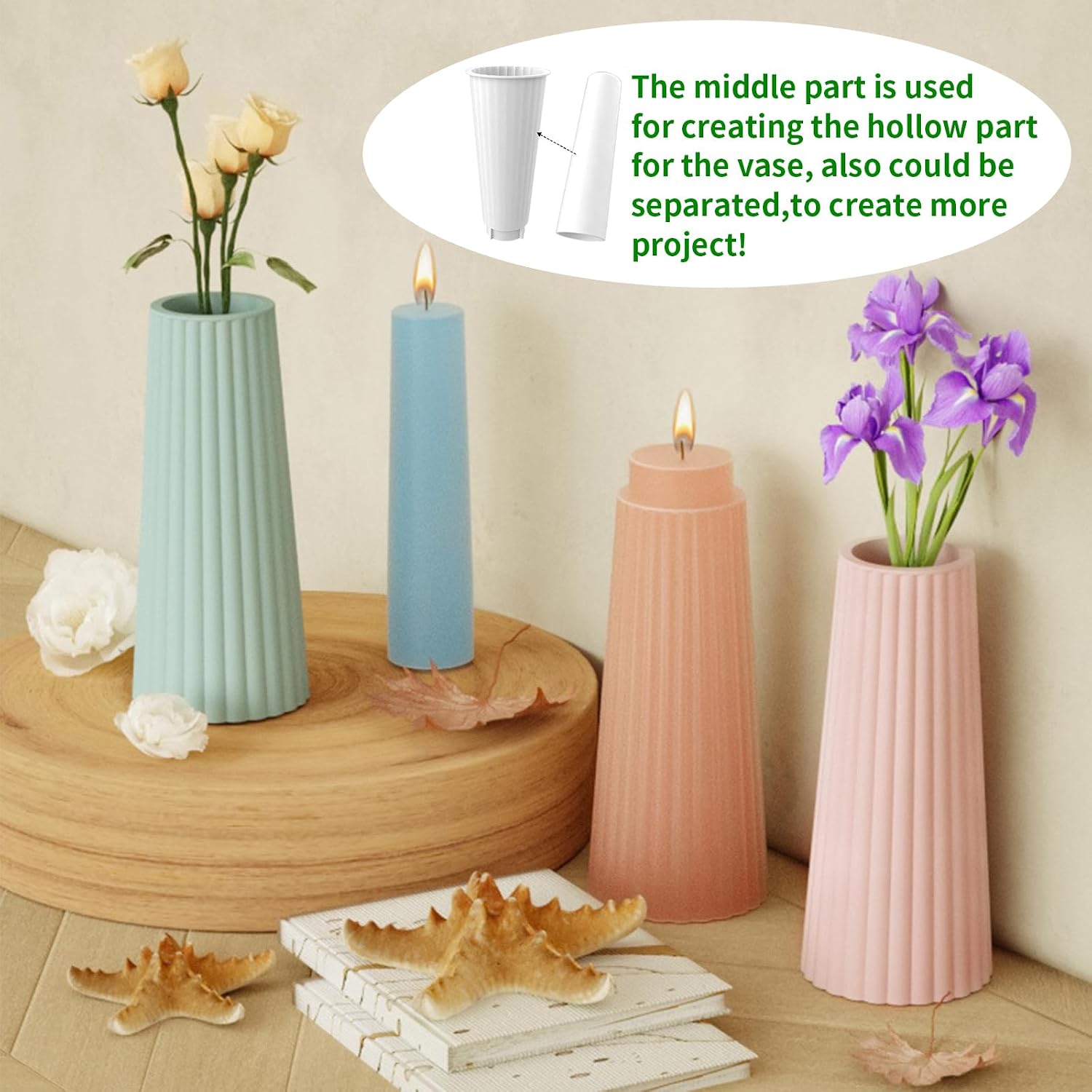 Wehous Silicone Vase Molds for Resin Concrete, Striped Tall Flower Vase Epoxy Resin Casting Mold, Display Ornament Molds for Resin Cement Plaster, Container Storage Mold DIY Art Craft Home Decor