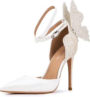 FINDVELL Gold High Heels Butterfly Back Sexy Stiletto Pumps Closed Toe Sparkly Ankle Strap Heels Sandals Dress Shoes for Women