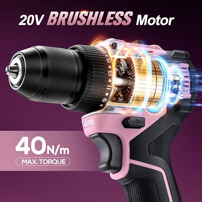 Taladro Inalámbrico AOWEI 20V con Batería y Cargador, Color Rosa miniatura 3