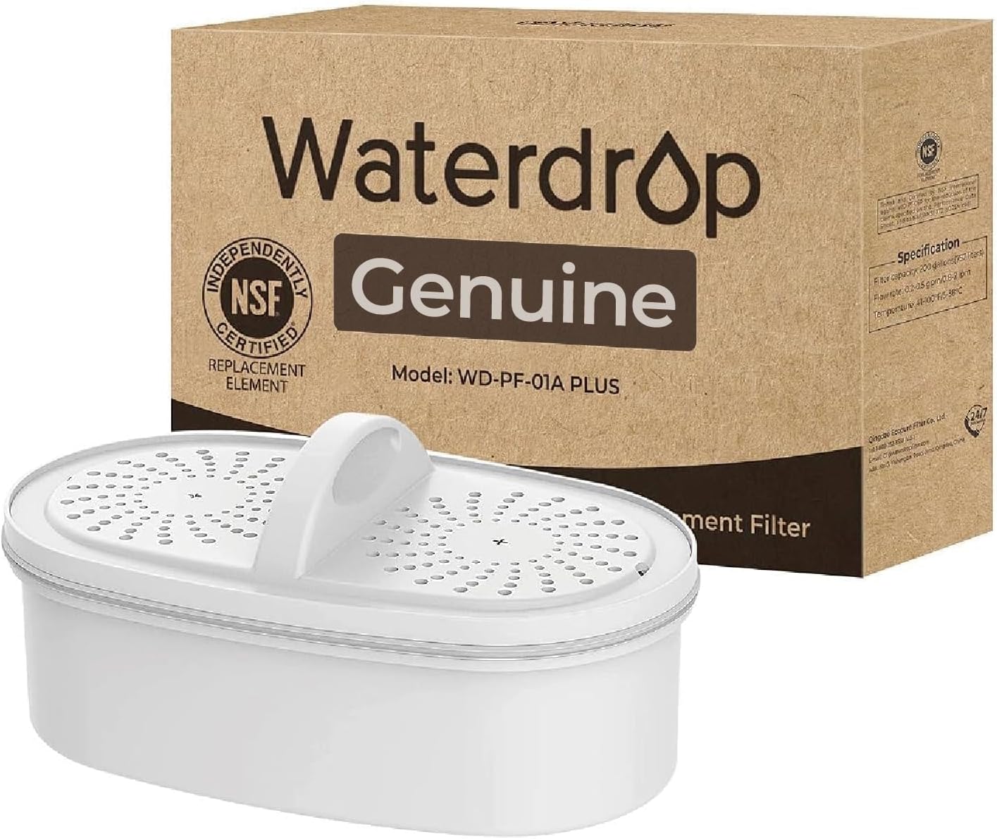 [Genuine] Waterdrop PF-01A Water Filter for Waterdrop Pitcher & Dispenser | NSF Certified, Reduces Lead, PFAS, PFOA/PFOS, Chlorine, Last Up to 3 Months or 200 Gallons, 1 Pack
