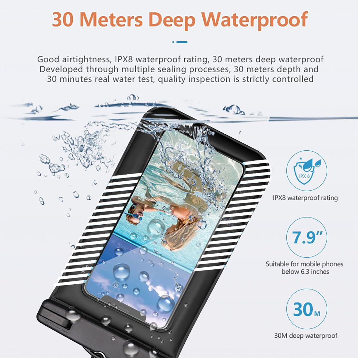Waterproof Phone Pouch 2pcs(S+L),Waterproof Phone Lanyard Case, IPX8 Floating Waterproof Phone Case Dry Bag for iPhone 15 14 Pro 13 13 Pro Max 12 11 XR XS SE 2022/2020,Samsung S24 S23 S22 S21 FEWhite