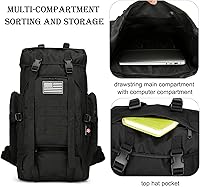 Vista 5 de Mochila de senderismo 45L Mochila de camping Mochila militar Molle para viajes al aire libre, Negro -, Mochilas de mochila