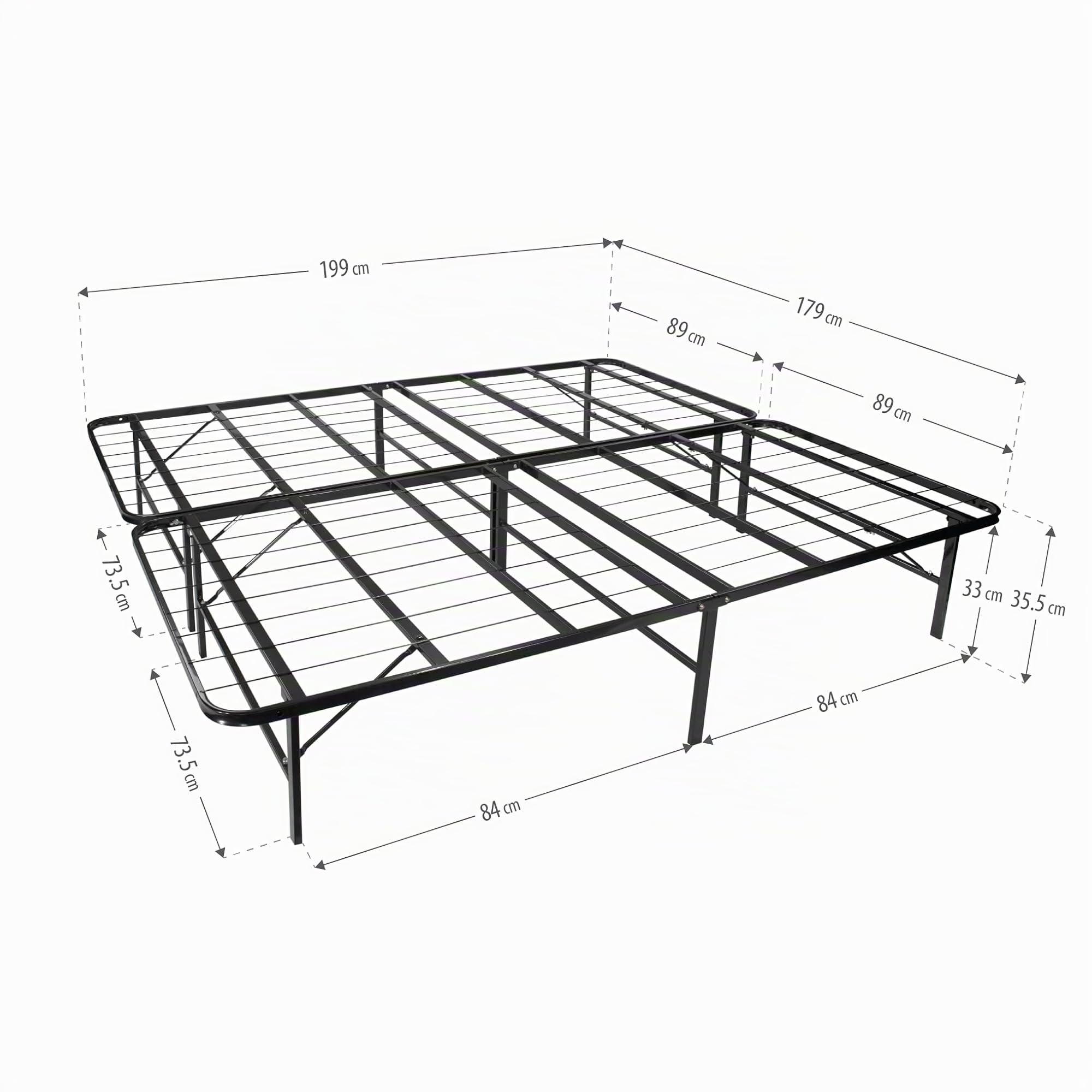 MOG/i-Flair 180x200x35,5 cm Metallbett Plattform Bettgestell Bett Unterbettbewahrung und Saugroboter Freundlich, SCHWARZ