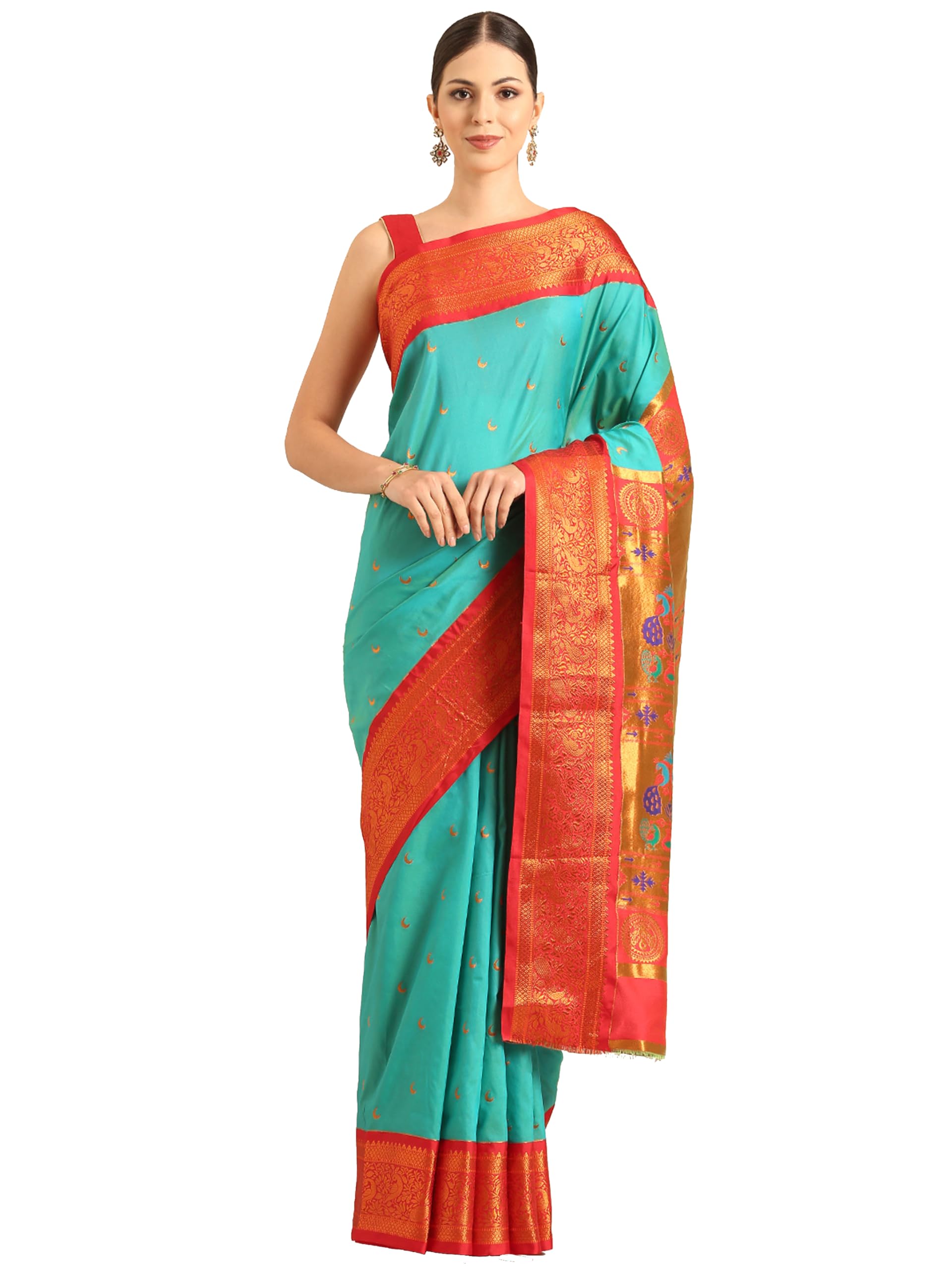 Varkala Silk Sarees Women's Kadiyal Soft Silk Chandrakor Paithani Saree With Blouse Piece