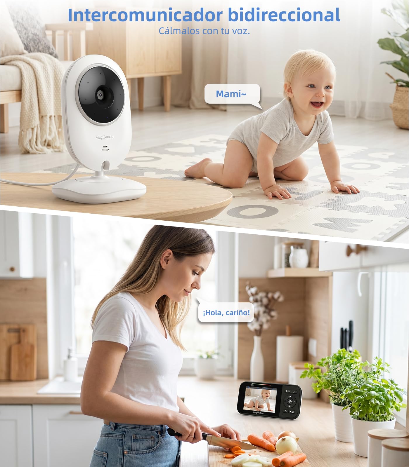 Monitor para bebés sin Wi-Fi, cámara de vídeo para bebés, visión Nocturna por Infrarrojos, Audio bidireccional, detección de llanto, Pantalla IPS de 2,8 Pulgadas, Modo VOX, autonomía de 30 Horas