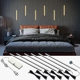 HAMRVL Black LED Recessed Lighting Kit - 6 Pcs 16in DC12V Warm LED Light with Smart Switch, 3000k Self-Adhesive Wall Panel Lights for Wood Slat Wall Panels, Headboards, Stairs, Under Cabinet Lighting