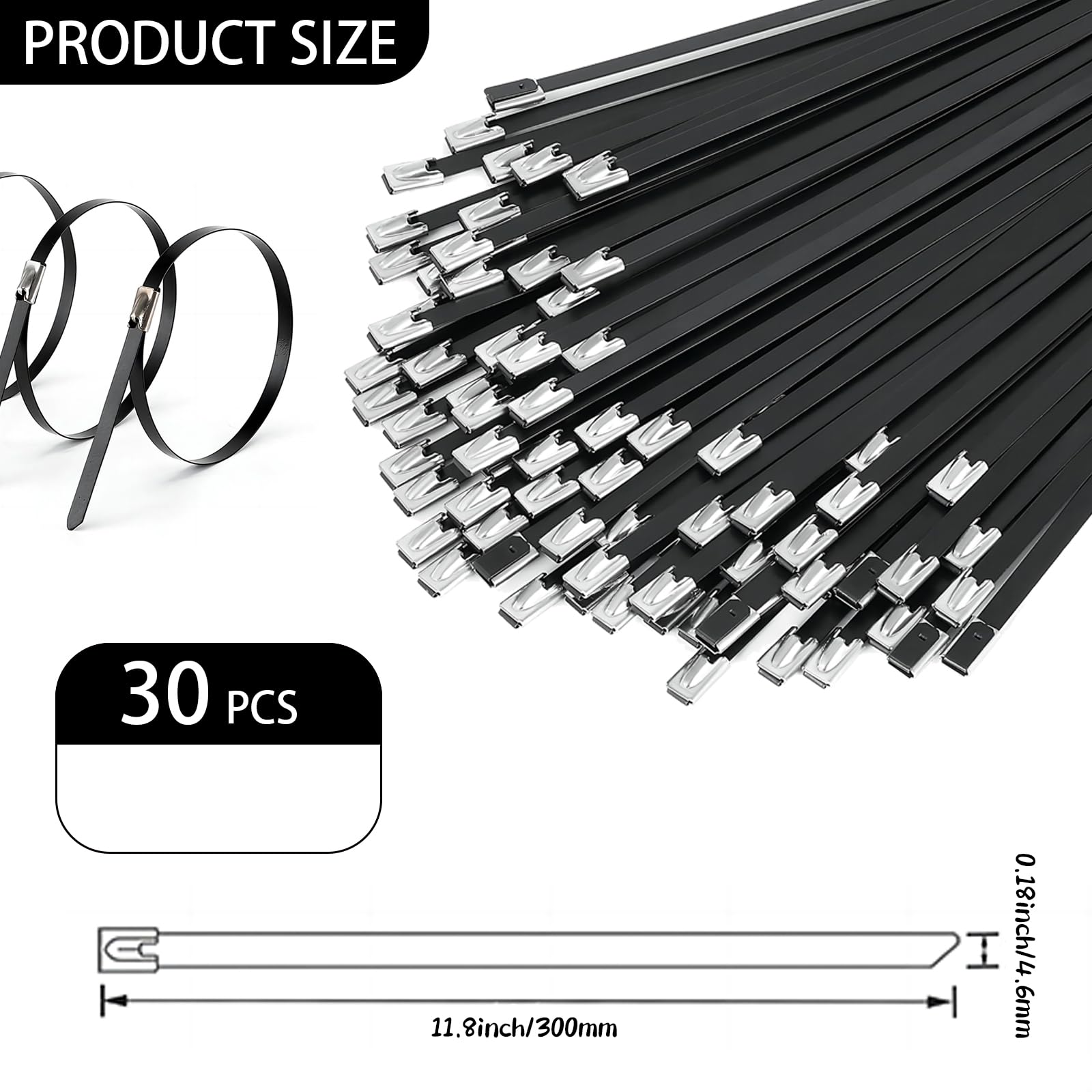 Skyzone 30 Pcs Stainless Steel Cable Ties, Heavy Duty Black Metal Ties with 200 lbs Tensile Strength for Exhaust Pipes Garden - Image 4