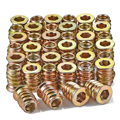 Miniatura 8 de 100 Pcs 14 "- 20 x 15mm Screw Inserts, Hex Socket Drive Threaded Rods&amp;Studs Metal Nut Inserts, Bolt Fastener Connector for Wood Insert Nut,