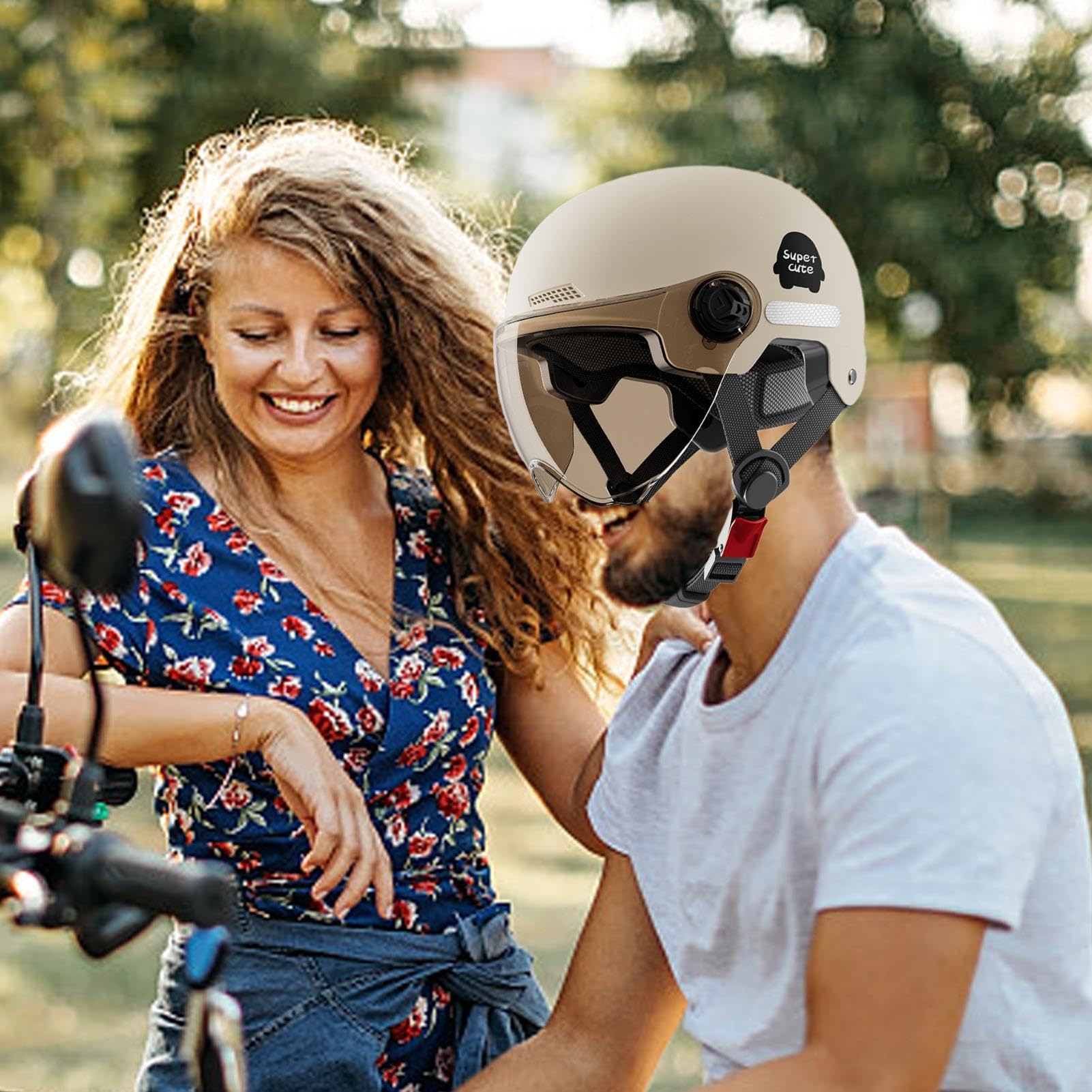 Casco da Moto per Adulti - Casco da Moto Aperto con Visiera, Casco da Sicurezza per Moto A Faccia Aperta, Ammortizzante Casco da Scooter per Unisex della Circonferenza della Testa 45-65cm