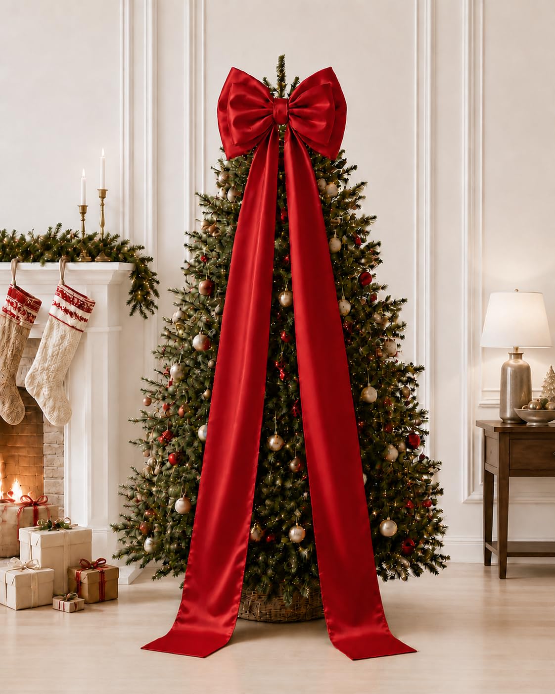 Nioclub 78*17in Oversized Double-Layer Large Bow Christmas Tree Topper Bow
