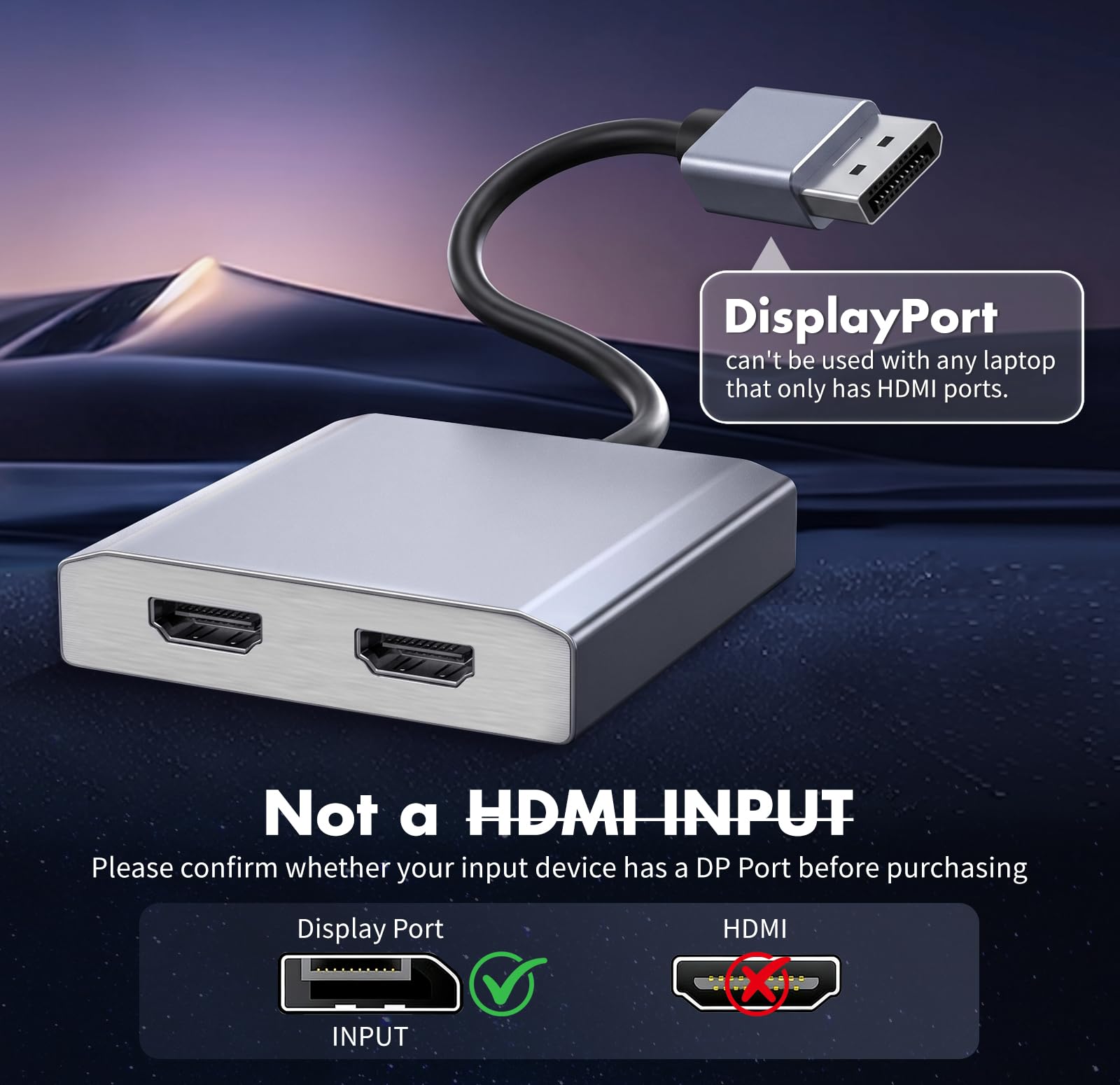 Adaptateur DisplayPort vers double HDMI 1 entrée 2 sorties, répartiteur DP vers HDMI 4K @ 60 Hz pour deux écrans, hub MST à affichage étendu pour PC Windows, carte graphique NVIDIA/AMD [Mac OS
